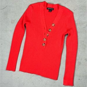 Something Navy Henley Red Ribbed Sweater Top Size S